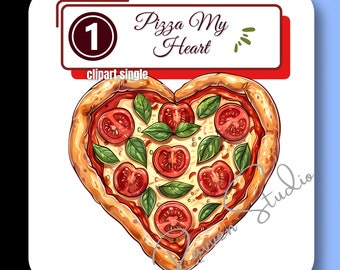 Pizza mein Herz Clipart Single, Tomaten-Basilikum-pie png, Grafik-Illustration, sofortiger digitaler Download, kommerzielle Nutzung für Kreative & Handwerker