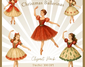 Vintage Christmas Ballerina Clipart • Holiday Dance PNG (Digital Download)