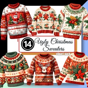 Ugly Christmas Sweater Clipart Clip Art Holiday Party Jumper PNG Instant Digital Download Commercial Use 4 Invitations & Festive Xmas Decor