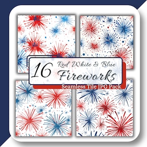 Rood wit blauw VUURWERK NAADLOZE JPG aquarel 4 juli digitale papier scrapbooking ongewenste Journal Instant Download afbeeldingen van hoge kwaliteit