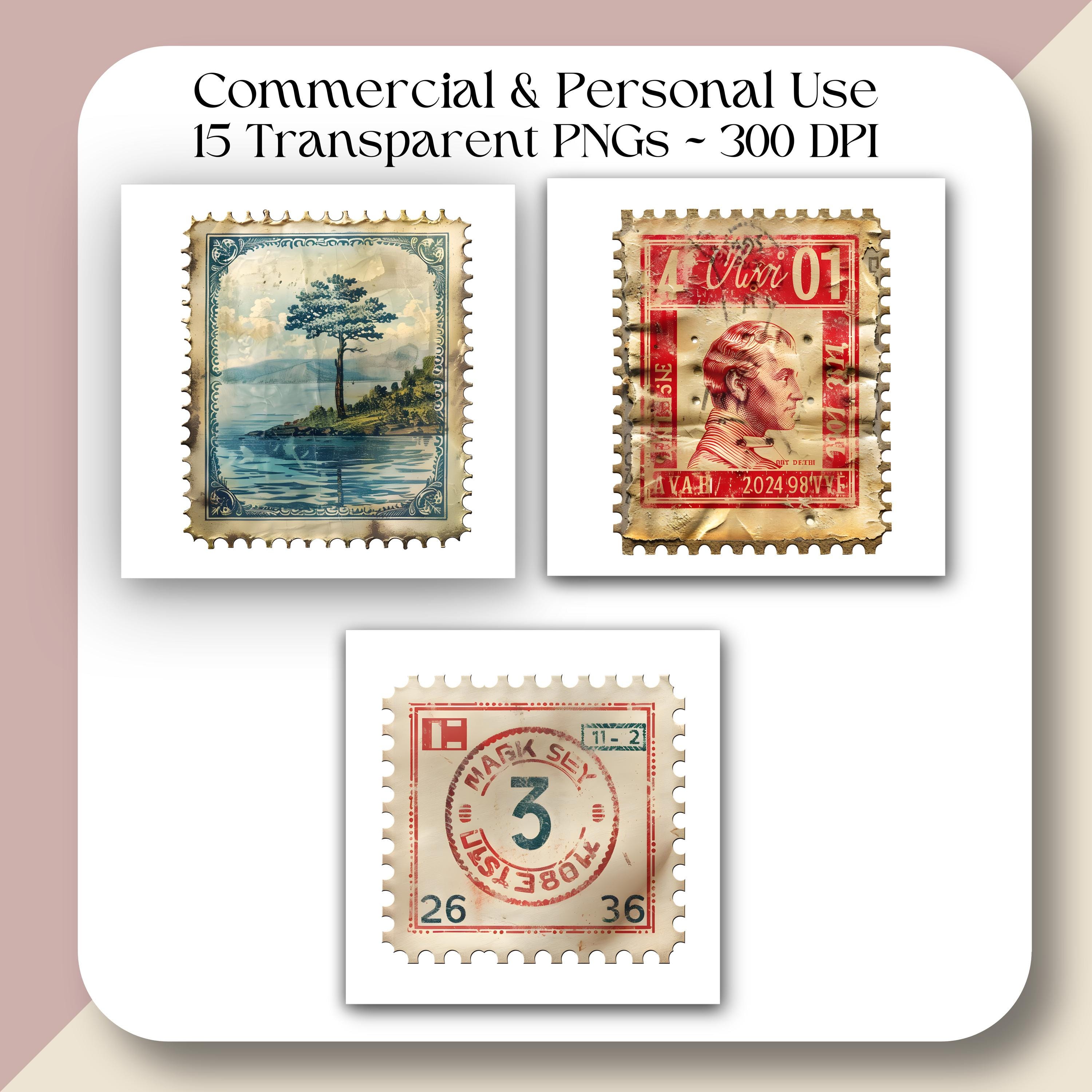 Postage STAMP Clipart Postal Dog Cat Flower Canceled Stamps Vintage ...