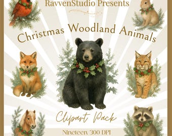 Clipart kerst bosdieren, winterbos, png (digitale download)