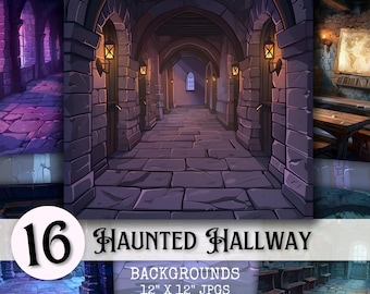Haunted Hallway Watercolor Background: Halloween Digital Paper (12x12” JPG, Commercial Use Digital Download