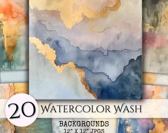 Watercolor Background Textures: Abstract Wash Digital Paper (12"x12" JPG) (Commercial Use Digital Download)
