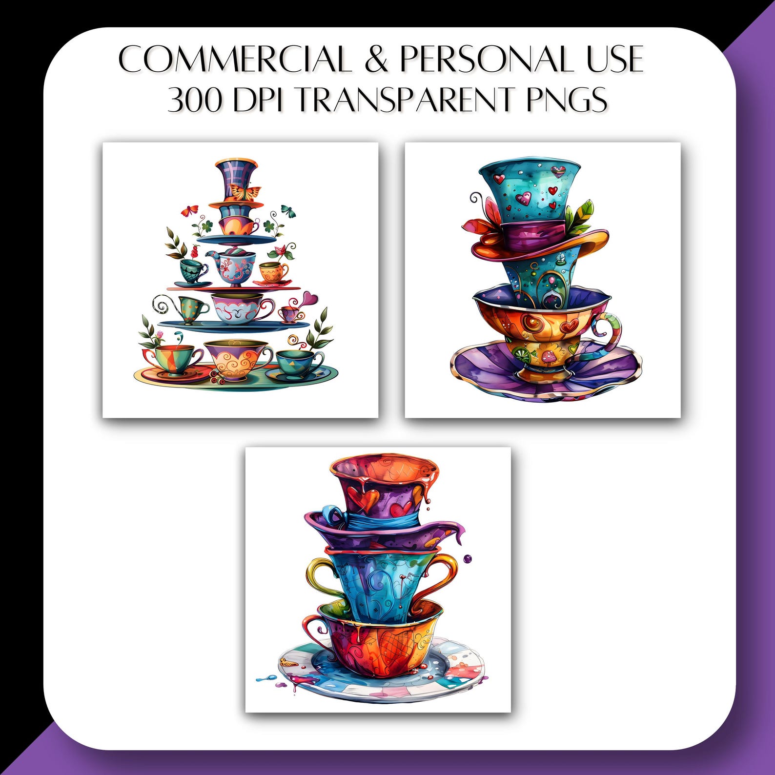 Mad Hatter TEA PARTY Clipart, Whimsical Alice in Wonderland Digital ...