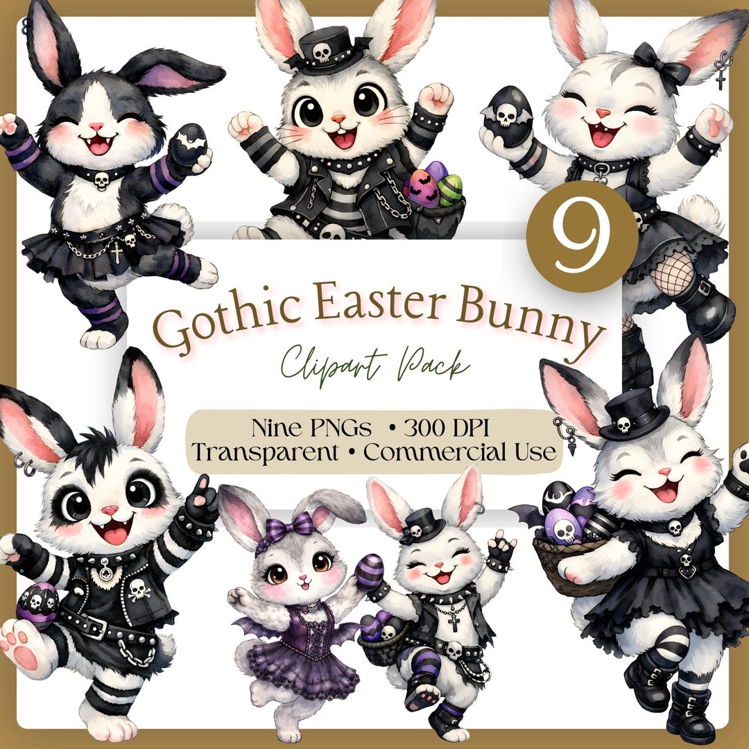 Gothic Easter Bunny Clipart Pack - Spooky Rabbit Goth Magic Dark Punk ...