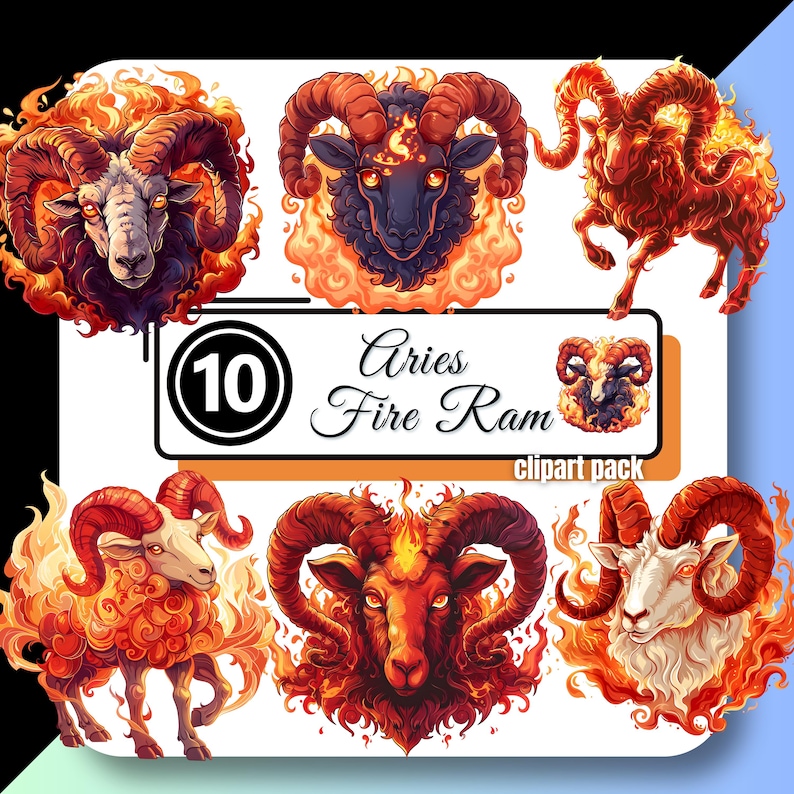 Aries Fire RAM Clipart Zodiac Sheep Ram Farm Animal Mystical Horoscope ...