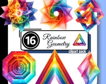 Rainbow Geometric SHAPES Clipart Abstract Colors Circle Triangle Pyramid Graphics High Quality PNG Instant Digital Download Commercial Use