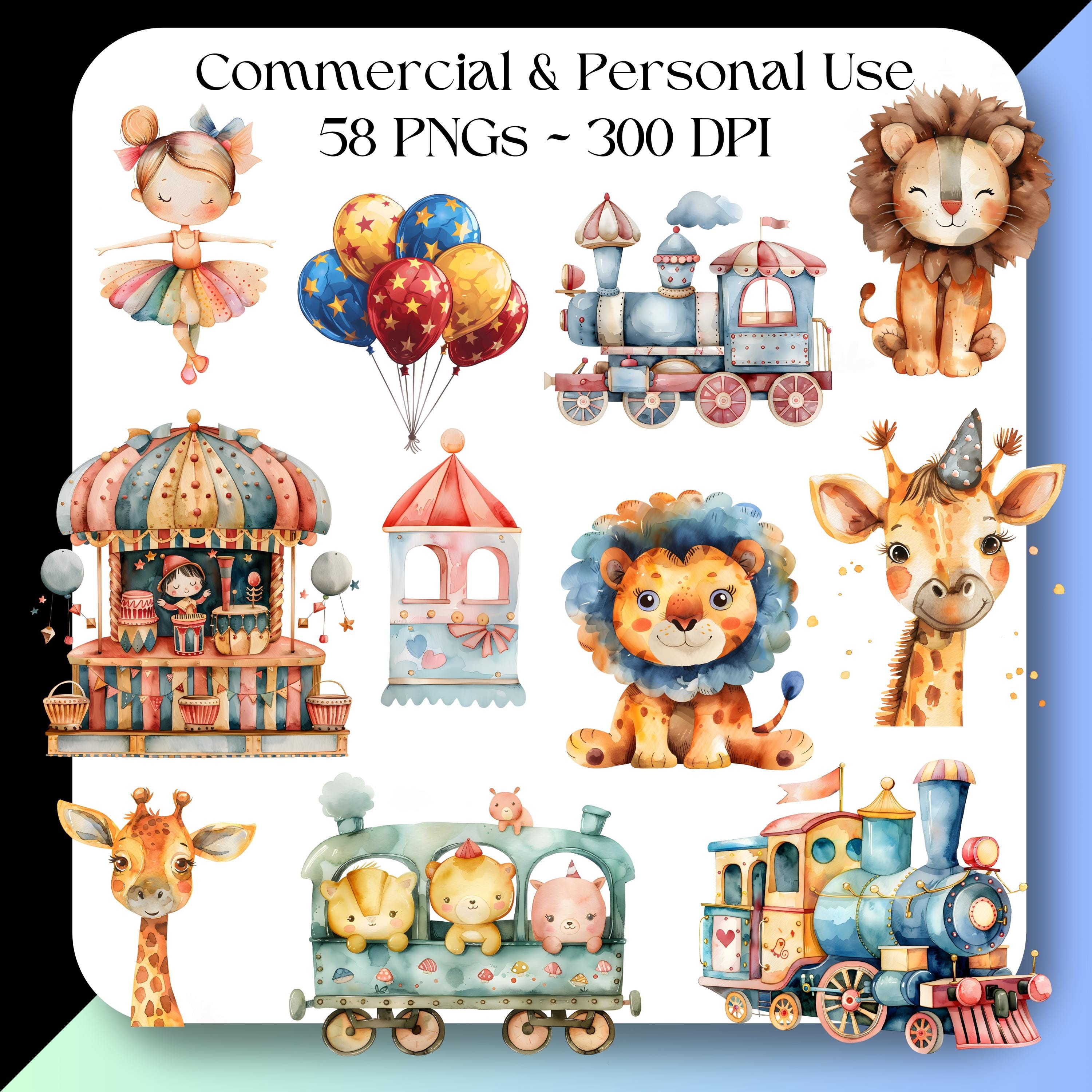 Circus Clipart Bundle, Watercolor Circus Animals, Printable Carnival ...