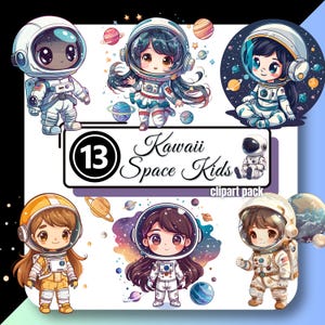 Kawaii SPACE Kid Clipart Anime Child Chibi Astronaut Girl Technology Tech Graphic High Quality PNG Instant Digital Download Commercial Use