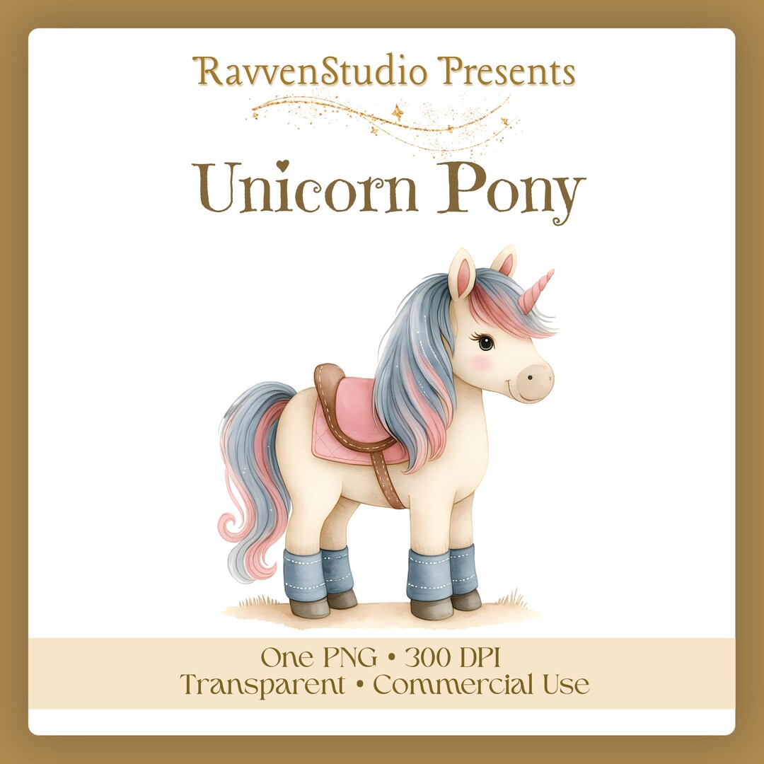 Unicorn Pony Clipart Single - Watercolor Gentle Pastel Blue Pink ...