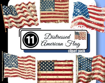 Bandera estadounidense en dificultades Clipart EE. UU. Vintage Grunge Antiguo Cuatro de julio Gráficos PNG de alta calidad Descarga digital instantánea Uso comercial