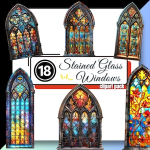 Stained Glass Window Clipart Clip Art Colorful Arched Gothic Church Religious Arch Transparent PNG Instant Digital Download Commercial Use