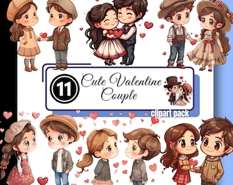Valentine COUPLE Clipart Kawaii Heart Cute Funny Whimsical Anime Children Clip Art High Quality PNG Instant Digital Download Commercial Use