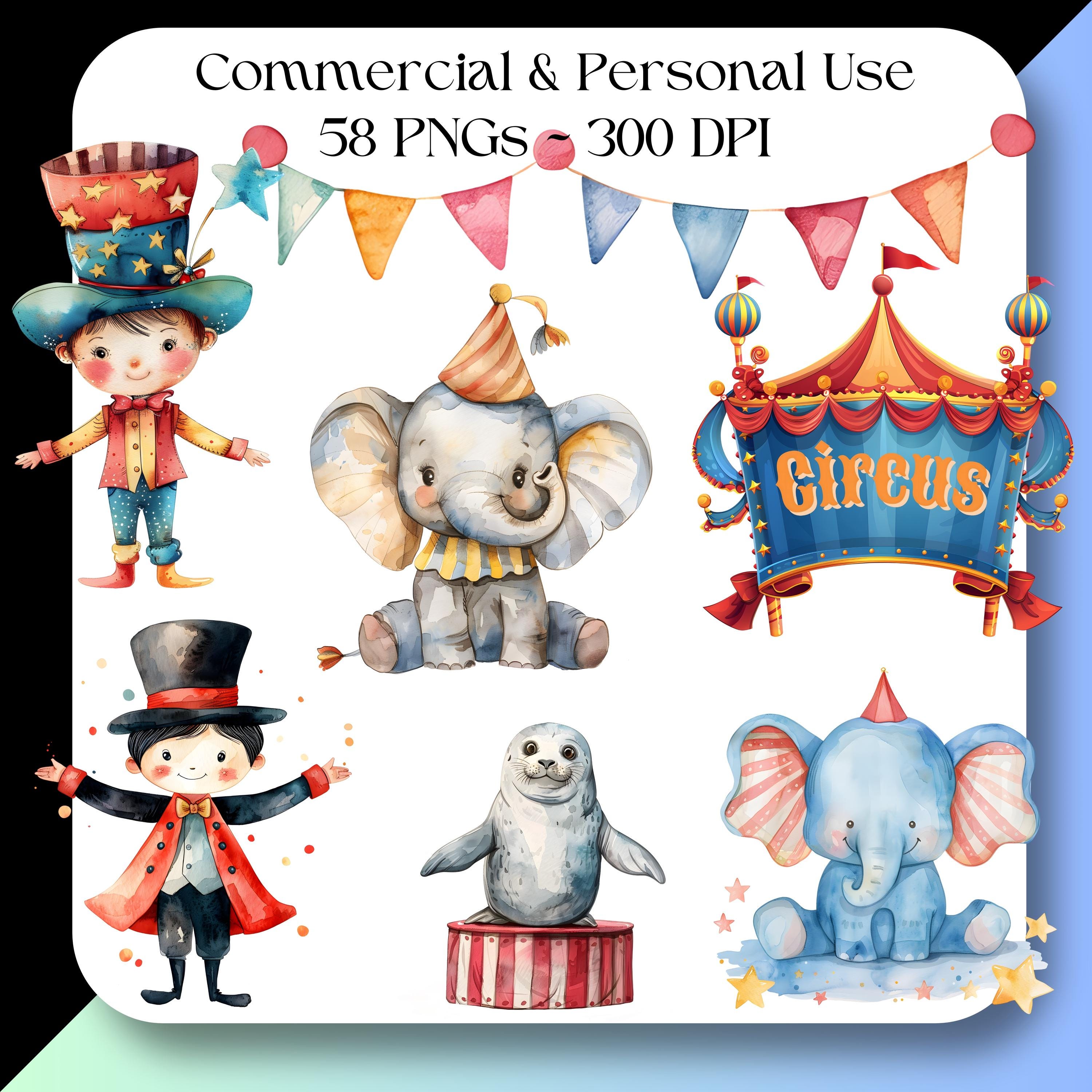 Circus Clipart Bundle, Watercolor Circus Animals, Printable Carnival ...