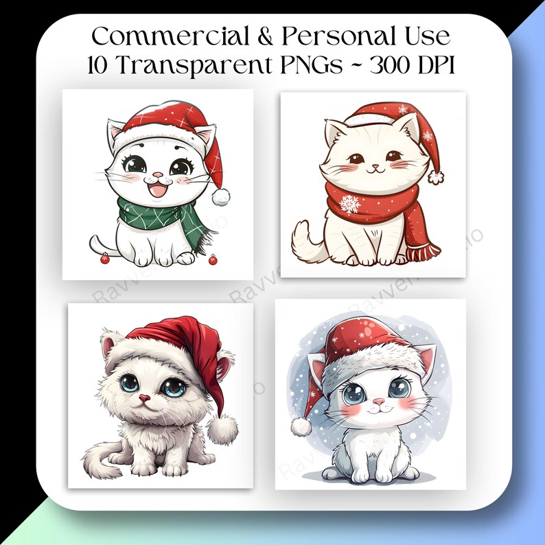 White Christmas Cat Clipart Clip Art Cute Kitty Kawaii Kitten ...