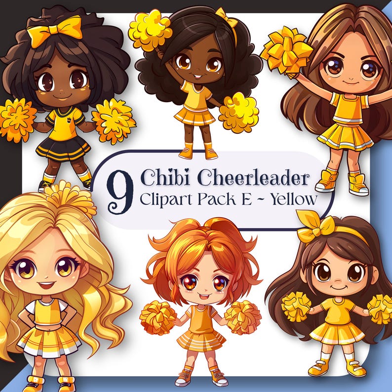 Chibi CHEERLEADER Clipart Set E PNG, Girl Cheer, Crafting Digital ...