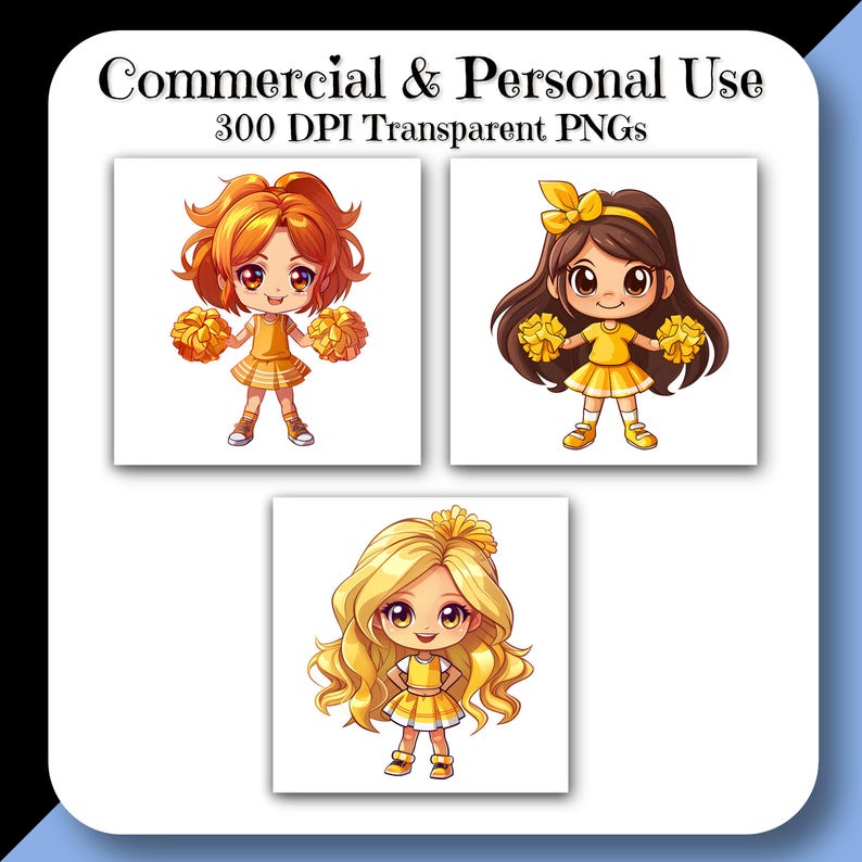 Chibi CHEERLEADER Clipart Set E PNG, Girl Cheer, Crafting Digital ...