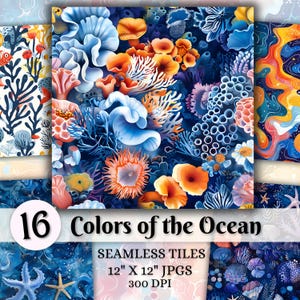 Patrones sin costuras OCEAN COLORS, papel digital JPG de 30 x 30 cm para scrapbooking, fondo marino, naturaleza abstracta geométrica, uso comercial