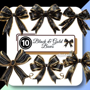 Black and Gold BOWS Clipart Party Celebration Gift Clip Art High Quality PNG Instant Digital Download Commercial Use for Creators & Crafters