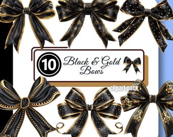 Black and Gold BOWS Clipart Party Celebration Gift Clip Art High Quality PNG Instant Digital Download Commercial Use for Creators & Crafters