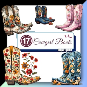 Floral Cowgirl Boots Clipart, Cowboy Boot Clip Art, Wildflower Boots PNG, Digital Download, Commercial Use, Western graphics for Creators