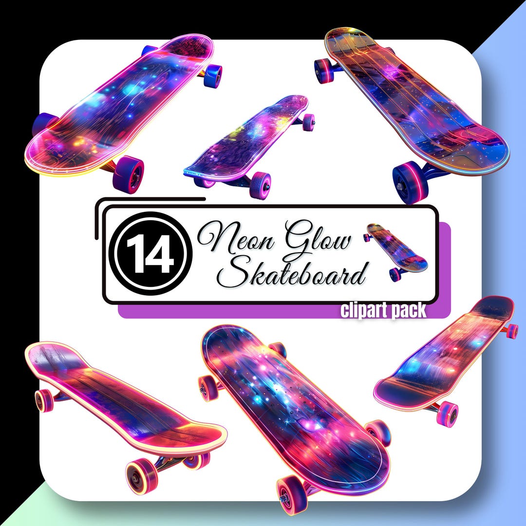 80s style neon skateboard graphics showing Memphis design elements and day-glo colors