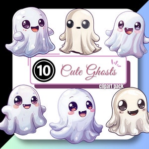 Clipart de fantasma lindo, clipart infantil de Halloween, PNG kawaii divertido y espeluznante, descarga digital, gráficos de uso comercial para creadores y artesanos