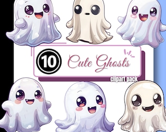 Clipart fantôme mignon, clipart Halloween pour enfants, effrayant Kawaii amusant PNG, téléchargement numérique, graphiques à usage commercial pour les créateurs et artisans