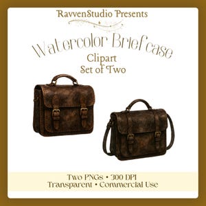 Leren aktetas set van twee clipartpakket - werkende student - werkschool - boekentas - bibliotheekaquarel - commercieel gebruik (digitale download)