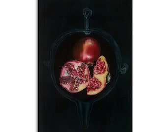 Pomegranates silk painting original black red modern painting Pomegranate batik art batik wall hanging black interior silk painting