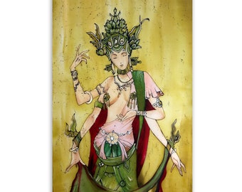 Goddess Kali silk painting, Indian interior painting, batik art, batik wall hanging, fantasy painting, interior painting, art gift