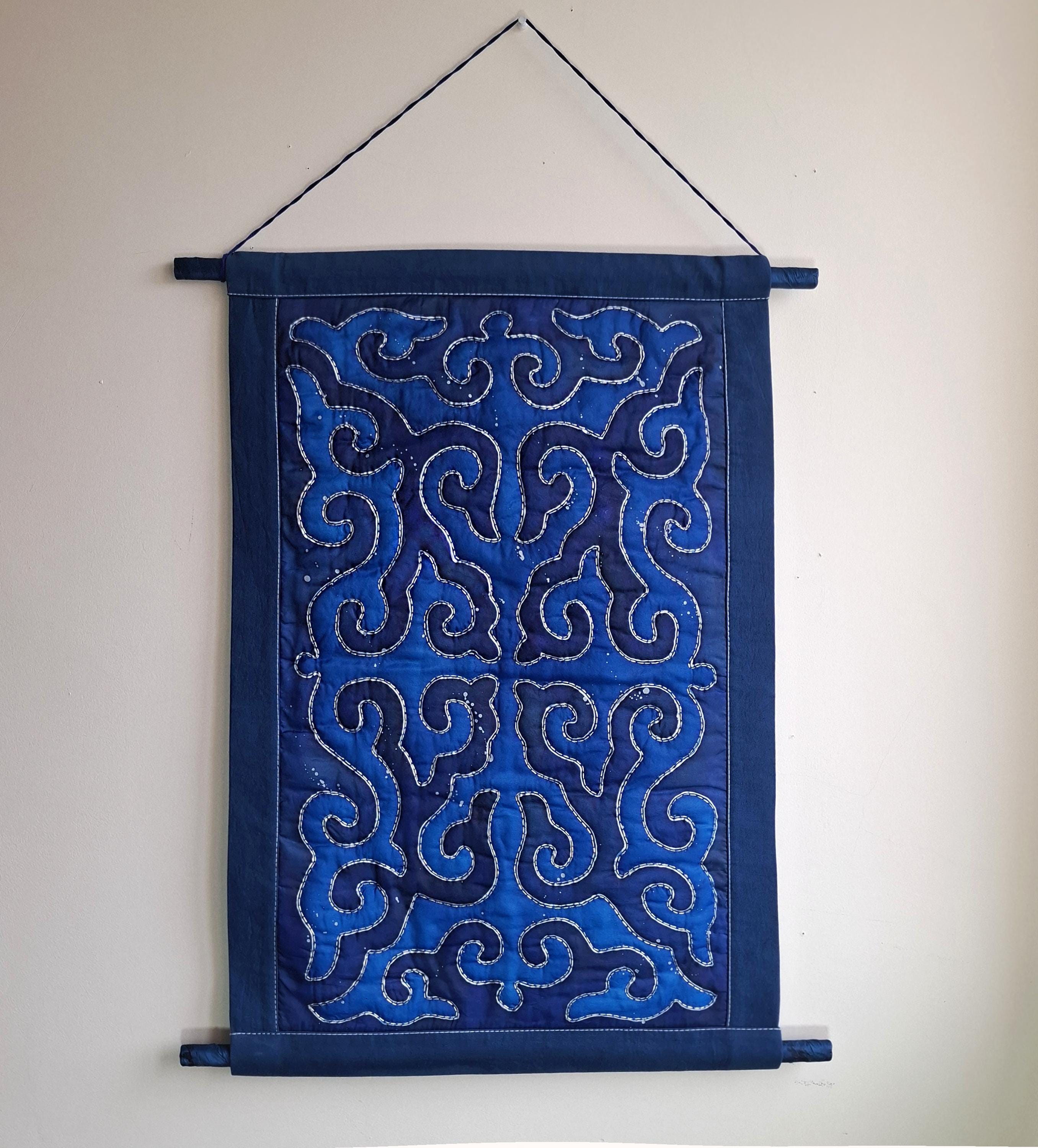 Blue Quilted Wall Hanging With Kyrgyz Ethnic Ornament – Shyrdak