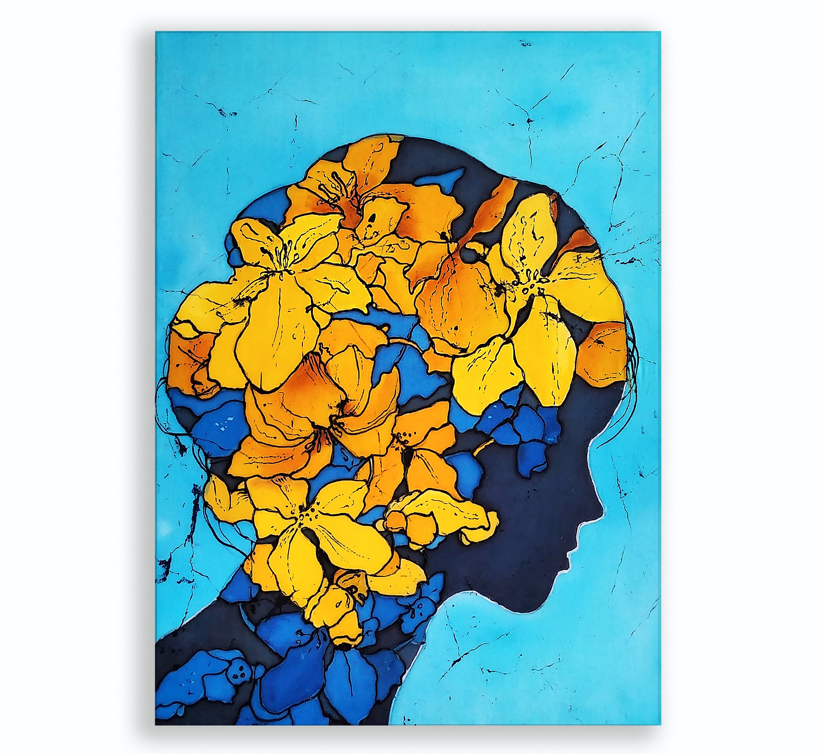 Yellow Blue Girl Art Print Abstract Modern Wall Art Woman Portrait ...