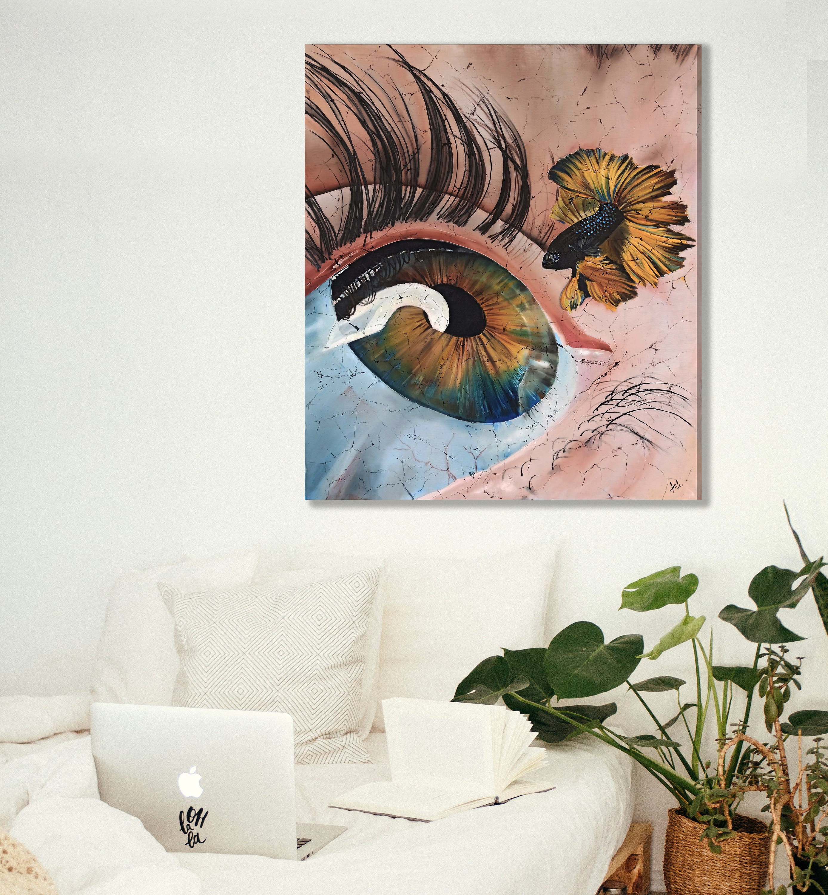 Batik Eye Color Eye and Betta Fish Batik Painting Eye Silk Painting, Batik Wall Hanging ...
