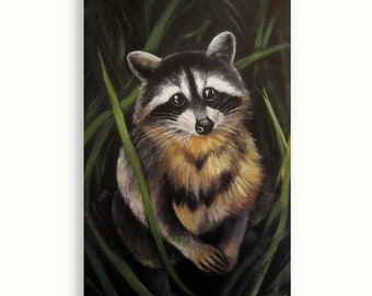 Raccoon original painting nursery wall art animal home decor interior painting baby room painting