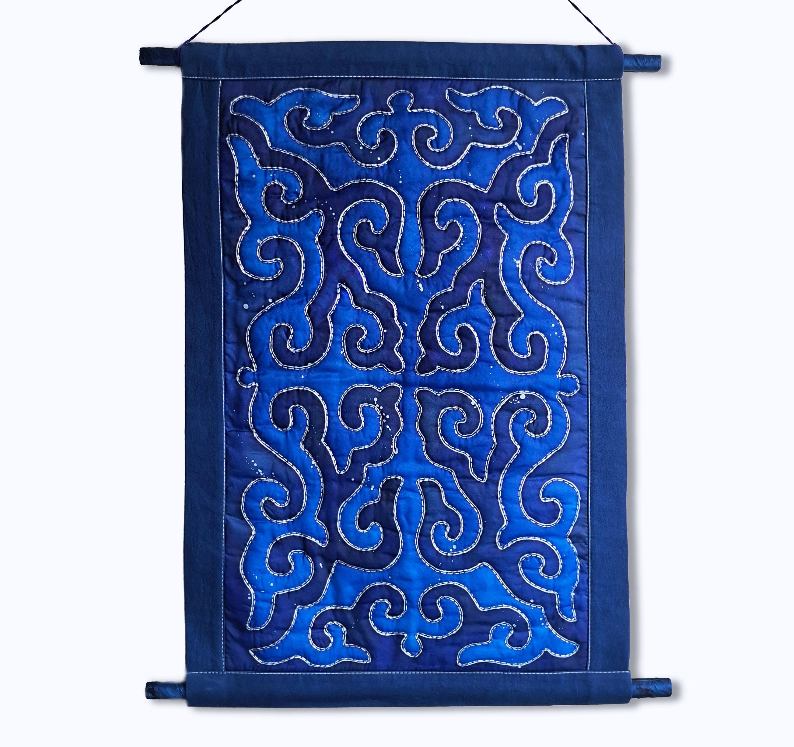 ヤ*キ様 Cording Embroidery Quilted Wrapped Blue Quilted Wall Hanging With Kyrgyz Ethnic Ornament – Shyrdak