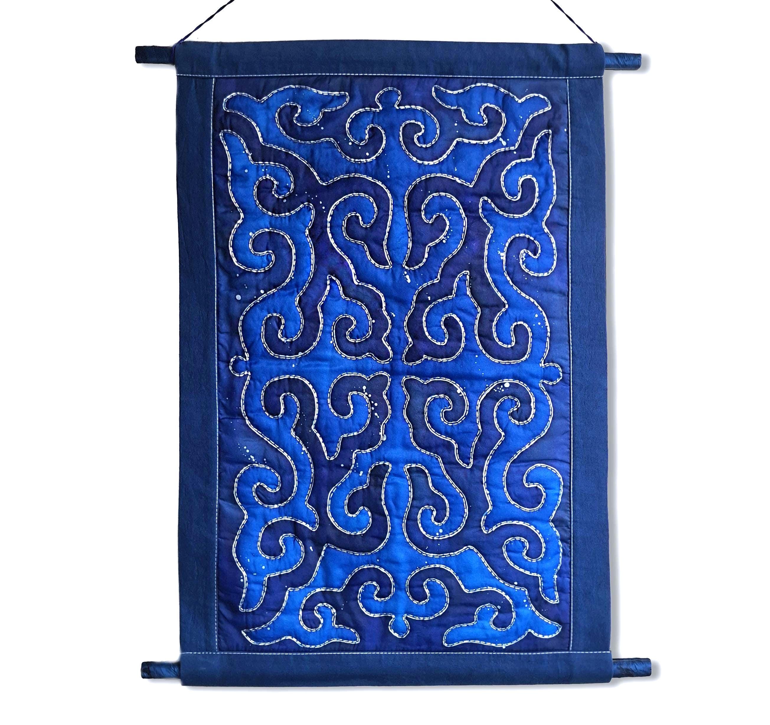 Blue Quilted Wall Hanging With Kyrgyz Ethnic Ornament – Shyrdak
