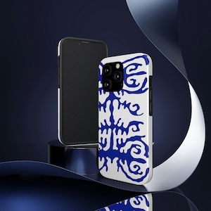 White blue kazakh ornament phone case, tough phone case old central ethnic asian pattern art iPhone case, ethnic pattern phone case