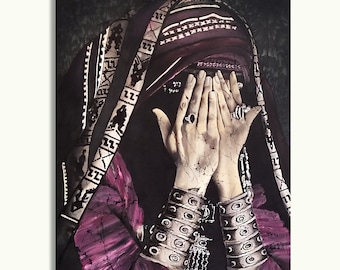 Asian woman art print woman in burqa poster muslim woman wall art ethnic woman original painting printable Central Asian woman portrait