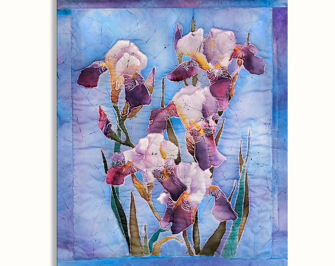 Irises Batik Quilted Wall Hanging Original Blue Irises Etsy