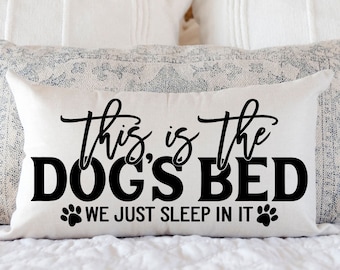 Funny Dog Lover Lumbar Pillow: "This Is The Dog's Bed" Design