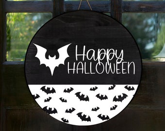 Happy Halloween Door Sign| Halloween Door Hanger| Halloween Sign| Halloween Front Porch Decor| Halloween Decor| Halloween Bats| Bats Theme