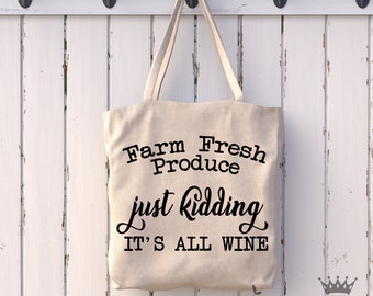 Funny Wine Lover Tote Bag: Farm Fresh Produce Design