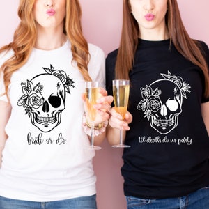 Bachelorette Tshirts| Bride or Die Party Shirts| Til Death Do Us Party Shirt| Halloween Theme Bachelorette| Skull Bachelorette Shirts