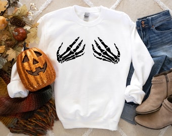 Skeleton Hands Halloween Sweatshirt: Funny Women's Skeleton Sweater