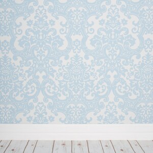 Boy Themed Photography Digital Backdrop in Portrait and Landscape Orientations - Blue Damask Whitewashed Wood Floor