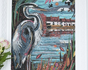 Heron at Hardwater Mill: John Clare Poetry Collage, Unique Nature Lover Gift