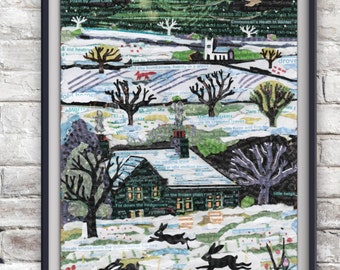 Winter Landscape Art Gift – Emmonsail’s Heath, John Clare Poem, Signed Nature Print A3