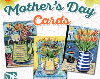Mothers Day, Spring Flower Greeting Cards Set, Gift Card, flowers, jug, springtime, bible, blessing, happy times,